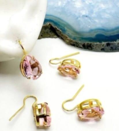 Brinco Anzol Gota Cristal Rosa