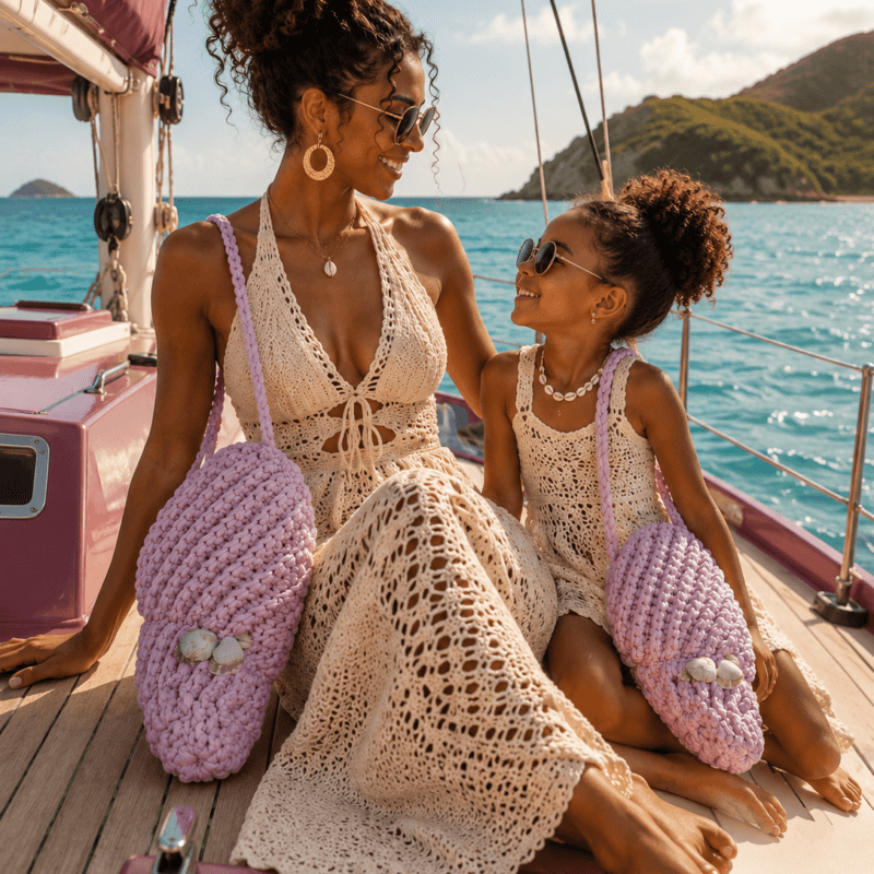 Bolsa de Crochê Rosa Mãe e Filha | Galipolo Piton Brasil