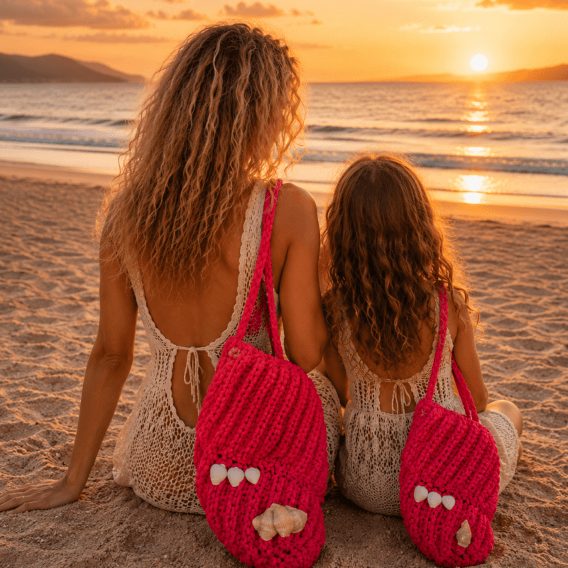Bolsa de Crochê Coral Mãe e Filha | Galipolo Piton Brasil