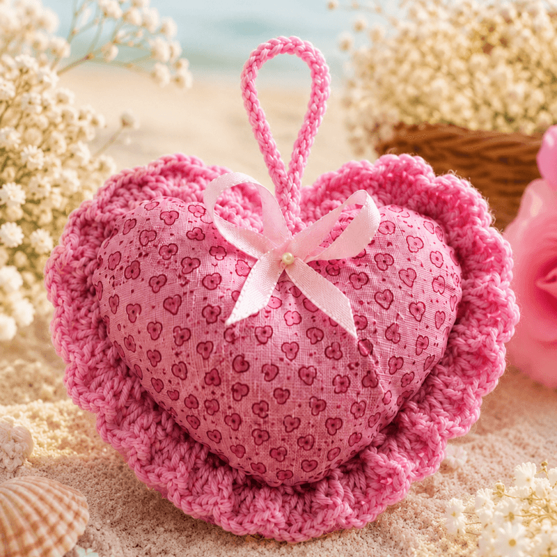 Coração em Crochê Rosa Amendoa - Sonho de Fada